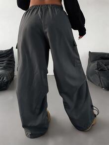 POPSWAY Pantalones cargo casuales holgados con cordón para tallas grandes - Gris Oscuro - Ver 2
