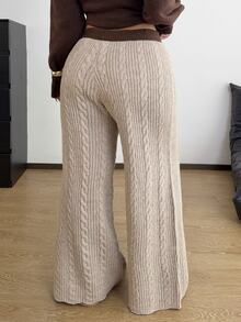 POPSWAY Plus Size Women Slimming Versatile Twisted Rope Straight Leg Sweater Pants, Suitable For Autumn/Winter Wear - Khaki - View 2