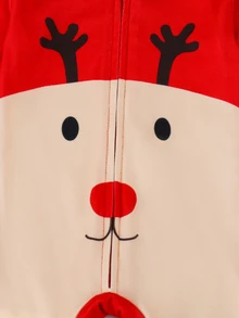 SHEIN Toddler Boys Christmas Cartoon Reindeer Design Fitted One-Piece Pajamas - Multicolor - View 4
