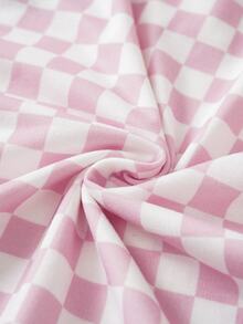 THE POWERPUFF GIRLS X SHEIN Tween Girl Polo Collar Checkered Short Sleeve Ruffle Hem Dress - Pink - View 9
