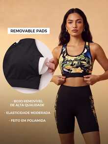CAJUNI Bra Olahraga Kasual Sehari-hari – Motif Bunga Toucan Tropis – Pakaian Olahraga - MultiWarna - View 1