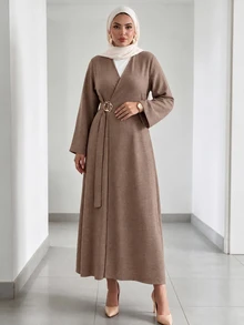 Auveirra Plus Size Women's Metal Decor Casual Versatile Long Sleeve Jacket - Brown - View 3