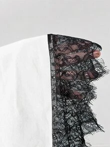 SHEIN EZwear 秋冬白色大尺碼女款休閒洋裝，蕾絲下擺拼接設計 - 白色 - 查看 6