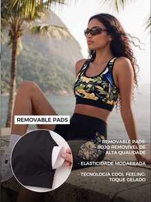 CAJUNI Bra Olahraga Kasual Sehari-hari – Motif Bunga Toucan Tropis – Pakaian Olahraga - MultiWarna - View 8