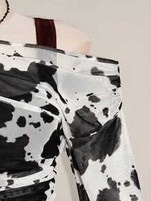 SHEIN ICON 女款大尺碼紮染印花假兩件式上衣 - 黑與白 - 查看 4