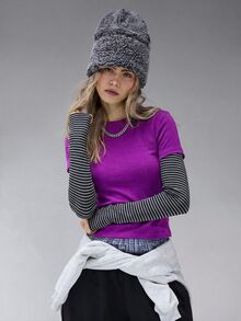 COUREZ 雙層長袖運動上衣 / Y2K風格長袖上衣 / 外出上衣 / 女款上衣 / 冬季女裝 / 女款性感可愛上衣 - 紫色 - 查看 1
