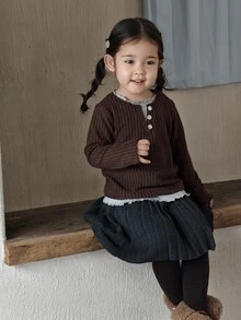 DAZY Infant/Toddler (Girl) 2-In-1 Long Sleeve Spring/Autumn Korean Style Top - Coffee Brown - View 9