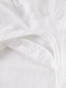 SHEIN 2件組 秋冬新生兒白色簡約時尚可愛熊圖案刺繡3D蝴蝶結長袖連身衣與帽子套裝居家穿著 - 卡其色 - 查看 4