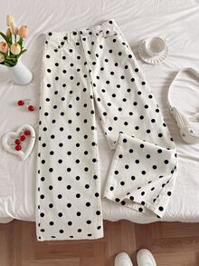Comfortcana Celana Jeans Denim Wanita Motif Polkadot Model Lebar Longgar dengan Lapisan Termal dan Kantong - Putih - View 3