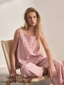 Ocili 女款純色上衣與長褲休閒日常居家服套裝 - 粉色 - 查看 1