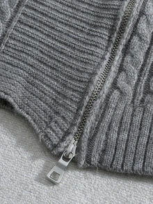 Sweetra Plus Size Women's Solid Color Casual Daily Cardigan - Grey - View 5