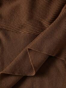 SHEIN 孕婦愛心刺繡重疊V領蝙蝠袖長袖休閒針織衫 - 咖啡棕 - 查看 9