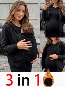 Momance Elegant Solid Color Maternity 3-In-1 Jacket For Home Wear Fall - Black - View 4