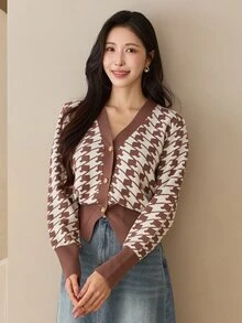 DAZY Women's All-Over Print Casual Versatile Daily Cardigan - Brown - View 5