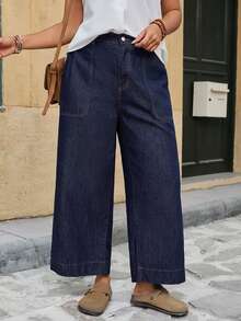 SHEIN MOD Plus Size Women's Casual Daily Travel Denim Jeans With Pockets - Dark Wash - View 5