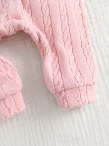 SHEIN 新生兒粉色可愛針織花卉連身衣 - 粉色 - 查看 8