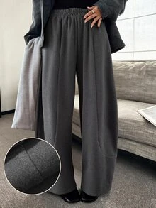 DAZY Women's Solid Color Elastic Waist Loose Fit Lounge Pants - Grey - View 1