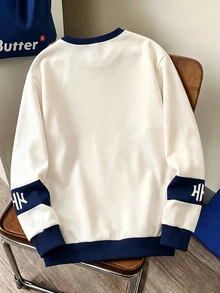 SHEIN 青少年男孩字母印花圓領長袖休閒秋季運動衫 - 彩色 - 查看 3