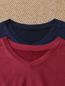 SHEIN 男士極簡短袖上衣與短褲家居服 4 件套 - 彩色 - 查看 6
