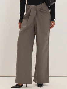 MUSEYN Grey Wove Knot Detail Wide Leg Tailored Trousers Versatile Everyday Date Night Chic New Season Fall - Dark Grey - View 2