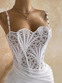 Soleia Temperament White Ruched Cami Dress, Body-Hugging Figure-Flattering -Back Short Dress - White - View 4