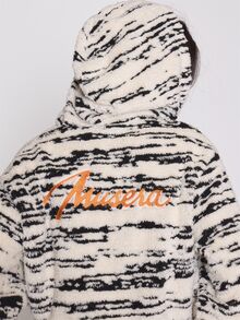 MUSERA Zebra Printed Fluffy Logo Embroidered Hooded Cropped Jacket Autumn Winter Fall Coolgirl Holiday Everyday Roadside Renegade - Black and White - View 4