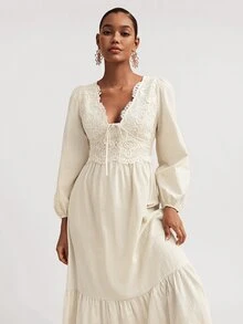 Travachic Elegant Lace Long Sleeve Dress - Apricot - View 7