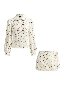 ROMWE Kawaii Women's Cute Polka Dot Denim Set - Beige - View 1