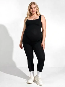 Plussiva Plus Size Maternity Wide Strap Backless Sports Top - Black - View 6