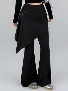 DAZY Autumn Korean Style Asymmetrical Peplum Skirt Black Long Pants Casual Street Fitness Women's Sports Leggings - Black - View 1
