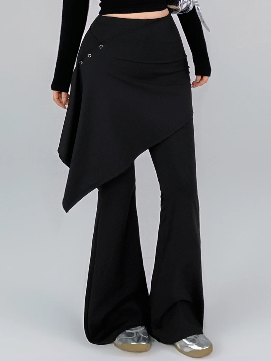 DAZY Autumn Korean Style Asymmetrical Peplum Skirt Black Long Pants Casual Street Fitness Women's Sports Leggings - Black - View 1