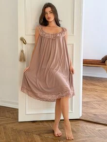 DAZY Women's Contrast Lace Ruffle Elegant Nightgown - Pink - View 6