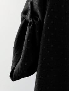 SHEIN 大尺碼女款法式休閒優雅V領長袖洋裝 - 黑色 - 查看 4