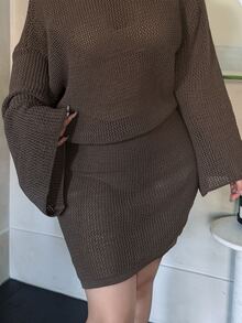 Vibekara Autumn/Winter Asymmetrical Shoulder Hollow-Out Slimming Bodycon Knit Mini Dress - Maroon - View 5