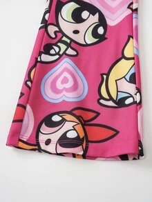 THE POWERPUFF GIRLS X SHEIN Young Girl Letter Print Crew Neck Long Sleeve Sweatshirt And Flared Pants Casual Set - Pink - View 8
