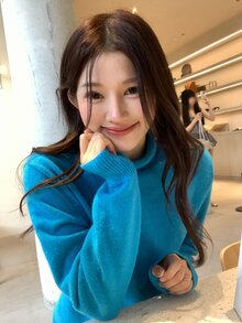 DAZY Áo len nữ cổ cao tay dài màu trơn thanh lịch, mùa Thu/Đông - Màu xanh lam - Xem 1