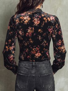 LUMIGAL Winter Women's Knitted Printed Elegant Autumn Blouse - Black - View 2
