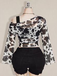 SHEIN ICON 女款大尺碼紮染印花假兩件式上衣 - 黑與白 - 查看 2