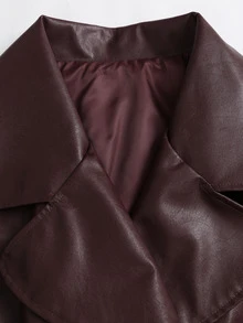 Sweetra Women's PU Leather Short Waist Long Sleeve Jacket - Burgundy - View 5