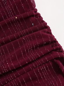 Sweetra Y2K Sexy Textured Fabric Ruched Neck Pleated Crepe Elegant Party Dress - Burgundy - View 7