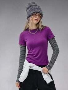 COUREZ 雙層長袖運動上衣 / Y2K風格長袖上衣 / 外出上衣 / 女款上衣 / 冬季女裝 / 女款性感可愛上衣 - 紫色 - 查看 7