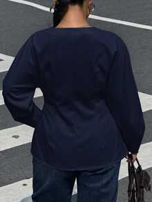 Muchica 秋冬藍色收腰休閒優雅女款夾克，適合同事辦公、晚宴、正式派對，提供標準碼與大尺碼 - 藍色 - 查看 2