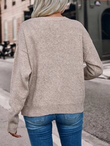 SHEIN 女款圓領落肩長袖休閒寬鬆套頭毛衣 - 淺粉色 - 查看 2