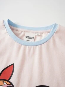 THE POWERPUFF GIRLS X SHEIN 青少年女孩卡通印花圓領短袖T恤 - 粉色 - 查看 4