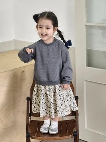 DAZY Infant/Toddler (Girl) Round Neck Long Sleeve Autumn/Winter Korean Style Dress - Light Grey - View 7