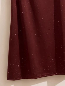 Rusticease Women's Solid Color Shiny Round Neck Sleeveless Casual Short Dress - Red - View 4