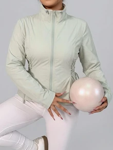 Dazy Plus Autumn Long Sleeve Green Waist-Cinching Drawstring Sport Fitness Casual Outdoor Jacket - Fresh Green - View 2