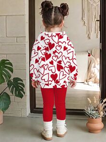 Young Girl Graffiti Heart Print Long Sleeve Hoodie & Leggings 2 Pieces Set For Outings And Parties - Multicolor - View 2