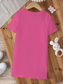 Peppa Pig X SHEIN Đầm tay ngắn cổ tròn in họa tiết hoạt hình cho bé gái - trắng - Xem 2