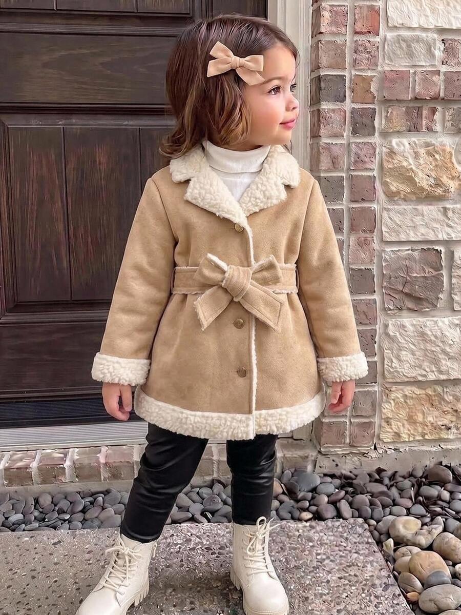 SHEIN Kids Kids Autumn/Winter Cute Casual Versatile Khaki Thermal Lined Jacket - Khaki - View 1